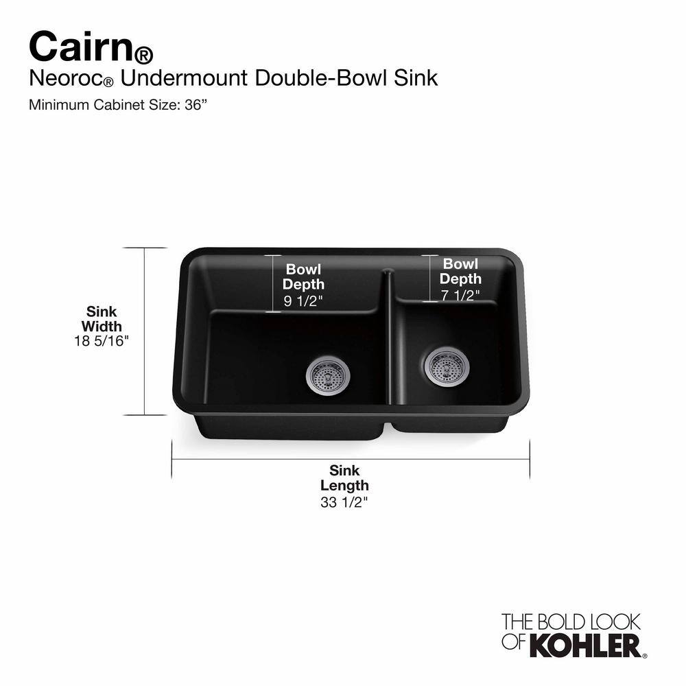 KOHLER Cairn Undermount Neoroc Granite Composite 33.5 in. Double Bowl Kitchen Sink Kit in Matte White K-8204-CM6