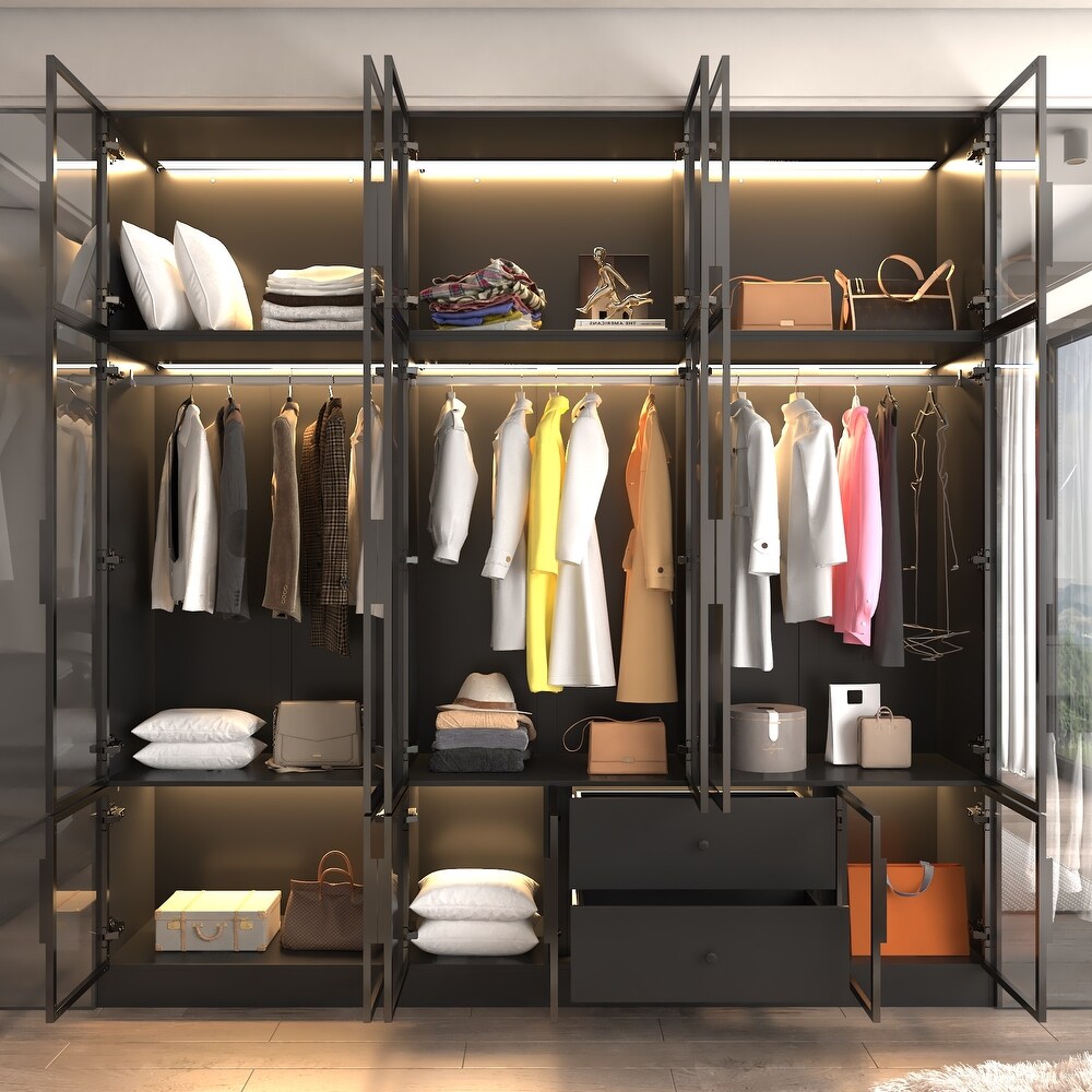 Modular Wardrobe with Elegant Glass Showcase Armoires Closet Cabinet