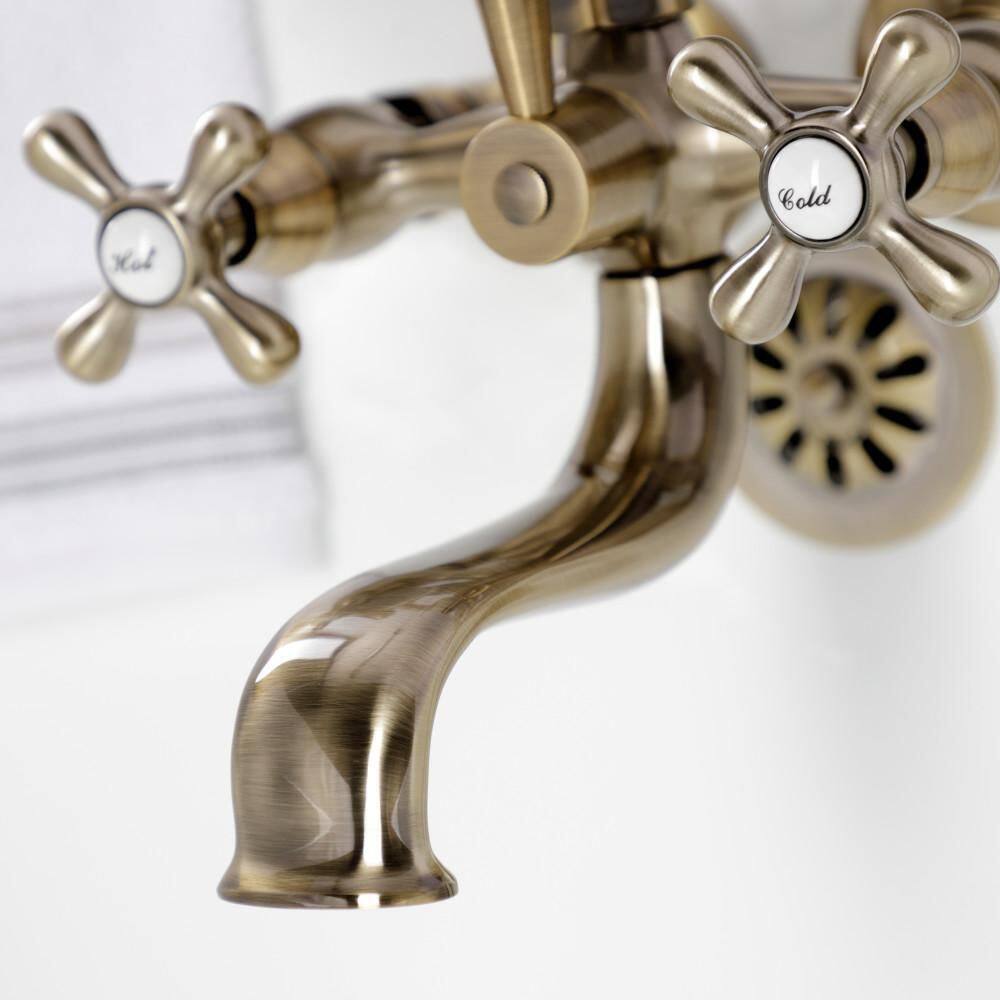 Kingston Brass Kingston 2-Handle Wall-Mount Clawfoot Tub Faucets with Handshower in Antique Brass HKS225AB