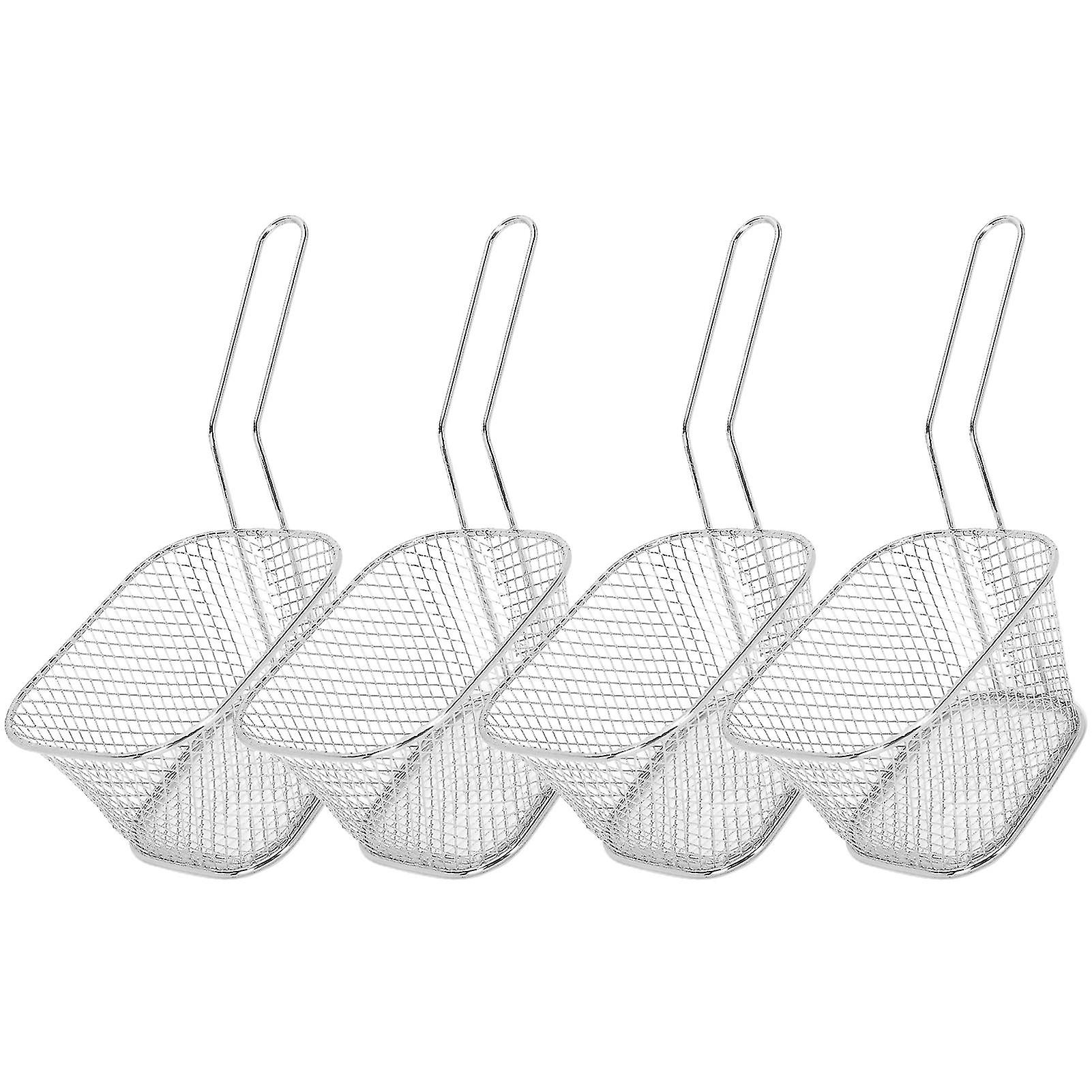 4Pcs Stainless Steel Frying Net Basket Cooking Strainer for French Fries Food Kitchen ToolSilver