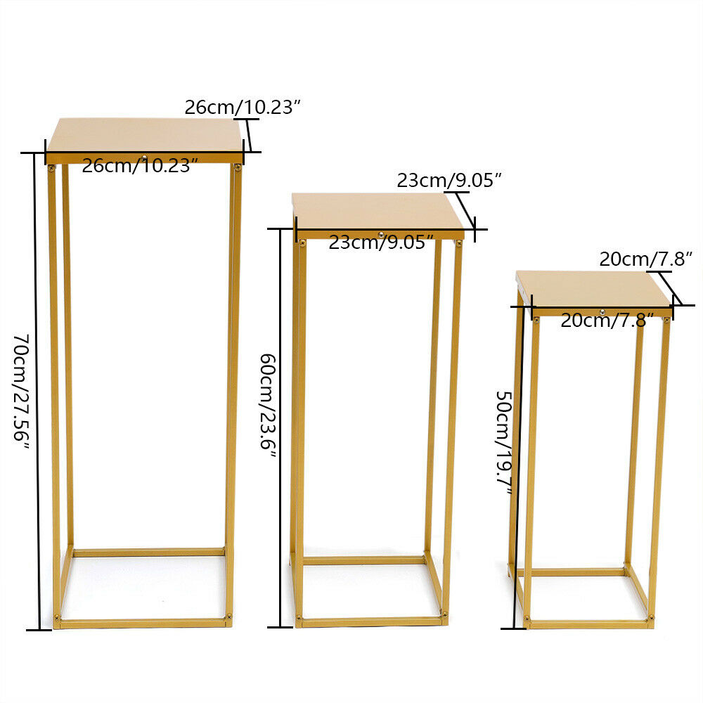 3Pcs Detachable Bonsai Metal Stand Parlor Curio Book Square Rack Plant Shelf Gold 3Pc Plant Metal Stand Square Flower Pot Holder Vase Display Rack Detachable Metal Shelf Tall Plant Stand Bonsai Holder