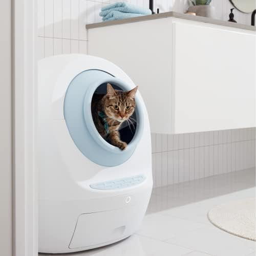 Leo's Loo Too Bundle Blue- No Mess Automatic Self-Cleaning Cat Litter Box Includes Charcoal Filter， Built-In Scale， Smart Home App With Voice Contol