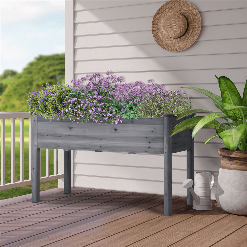 SmileMart Fir Wood Elevated Planter Raised Bed for Garden/House/Yard/Outdoor/Indoor, Gray