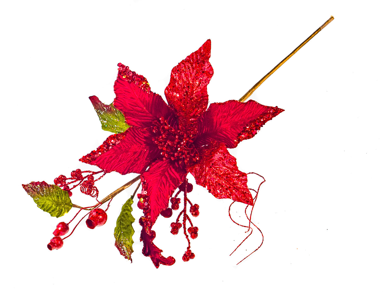 17 Poinsettia With Leaves Pick Set Of 6