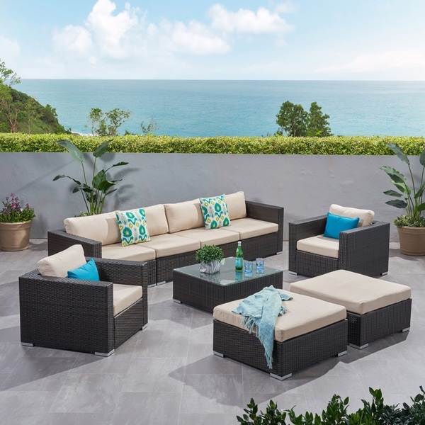 Santa Rosa Outdoor Wicker 9Piece Sectional Sofa with Cushions