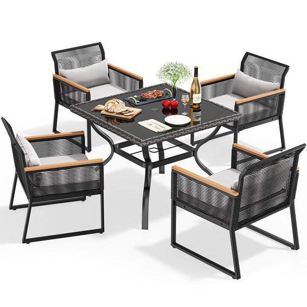 5Piece Patio Furniture Dining Set AllWeather Rattan Conversation Set