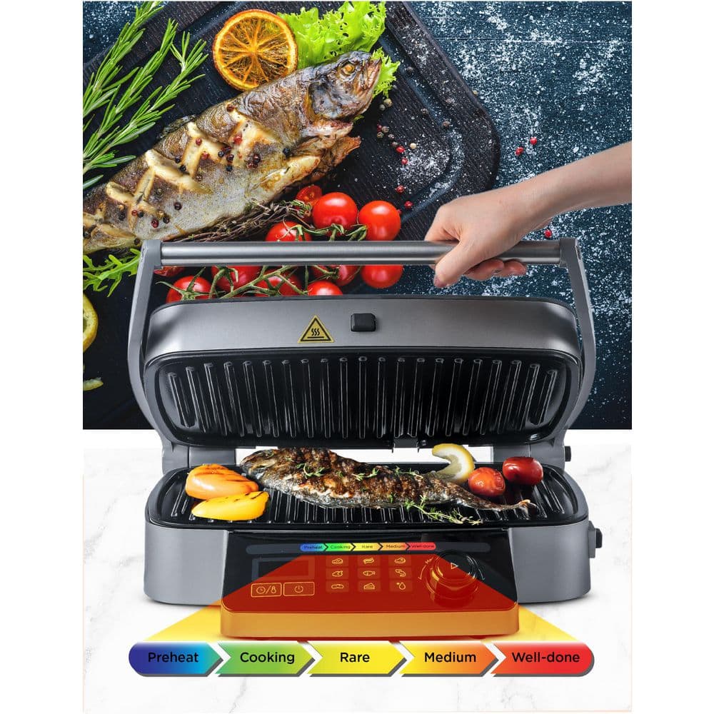 Commercial CHEF 126 sq. in. Black 9-in-1 Contact Grill CHIG14MB