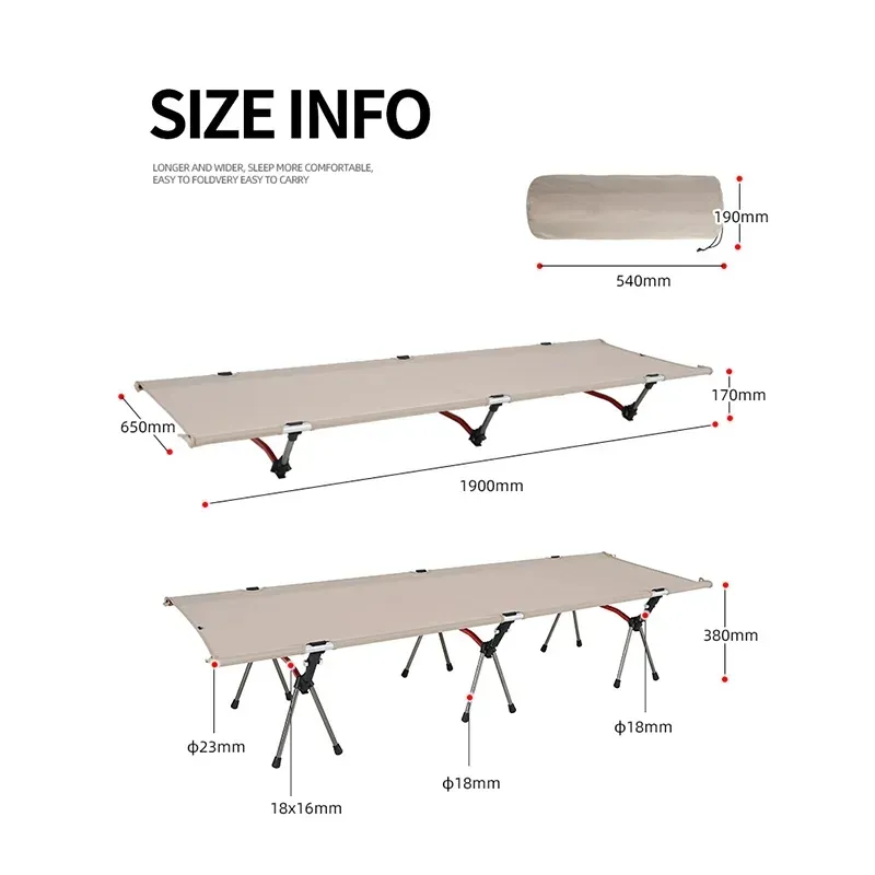 Custom High Quality Adult Heavy Duty Travel Folding Aluminum Stainless Steel Camping Cot Bed