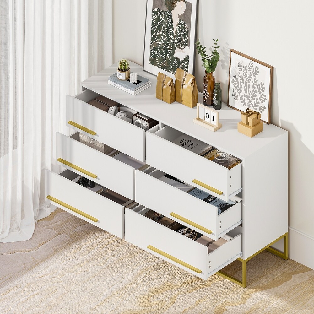 Modern 6 Drawer Dresser Storage Cabinet Organizers with Metal Base