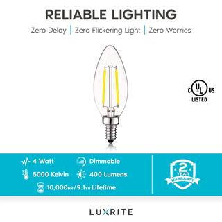 LUXRITE 40-Watt Equivalent B10 Vintage Dimmable 400 Lumens LED Bulb 5000K Bright White (16-Pack) LR21578-16PK