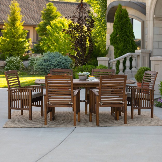 7pc Acacia Wood Patio Dining Set With Cushions Saracina Home