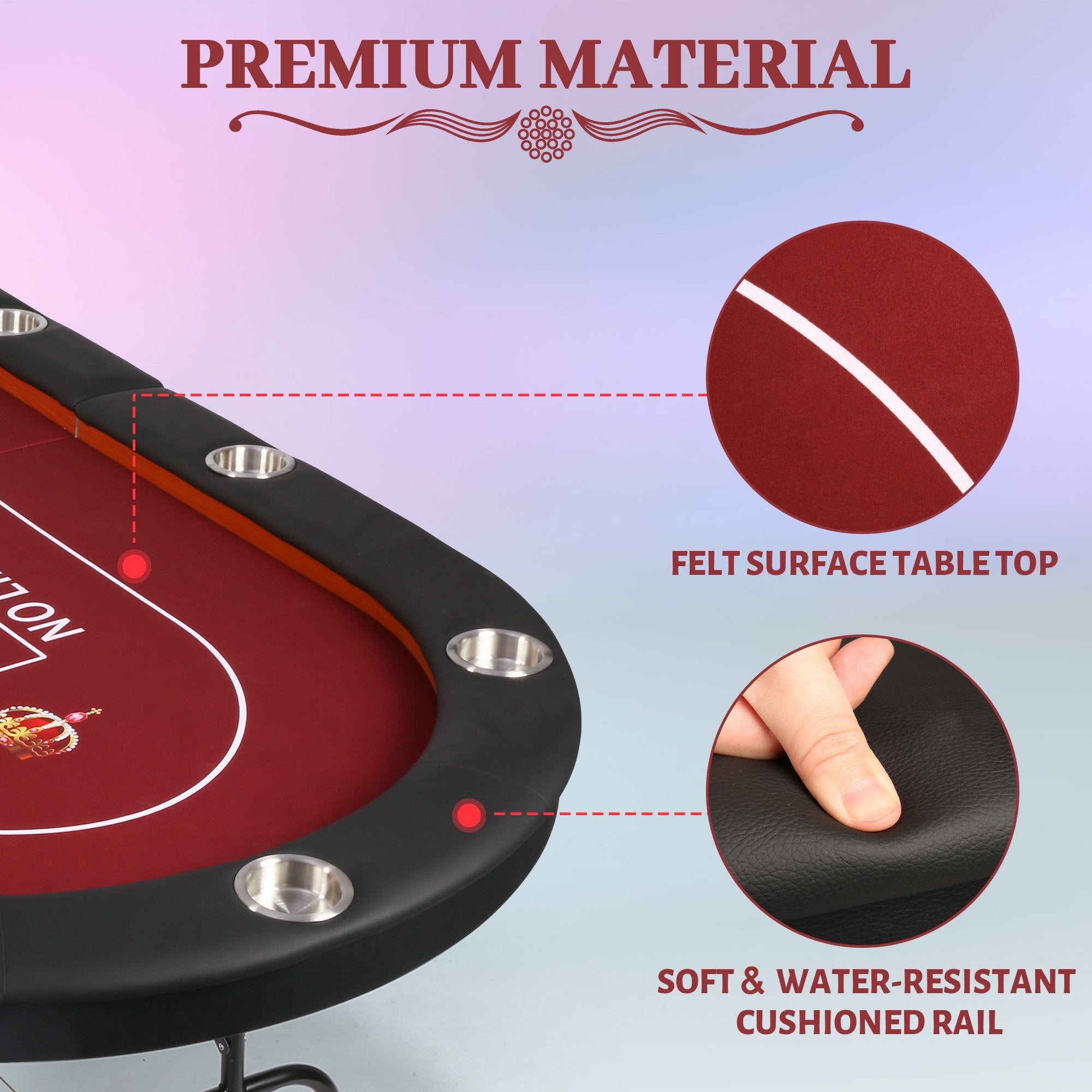 KARMAS PRODUCT Foldable Poker Table - 10 Players Texas Holdem Poker Table, Casino Table for Blackjack Board Game w/Deep Steel Cup Holder - Red Felt Surface