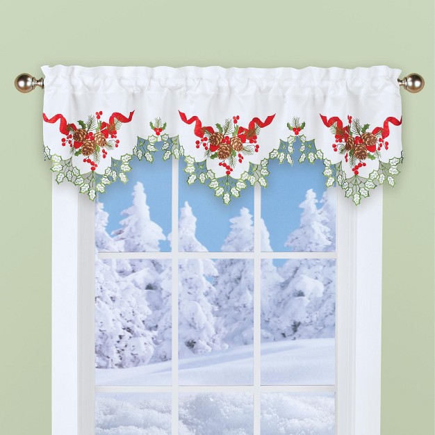 Collections Etc Festive Pinecone Holly Embroidered Window Valance