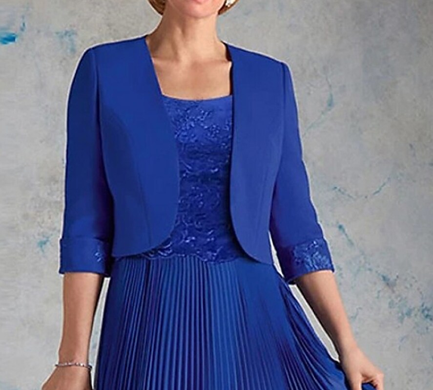 Women's A Line Dress Midi Dress Blue 3/4 Length Sleeve Embroidery Embroidered Layered Ruched Fall Winter Crew Neck Modern Mature 2022 S M L XL 2XL 3XL