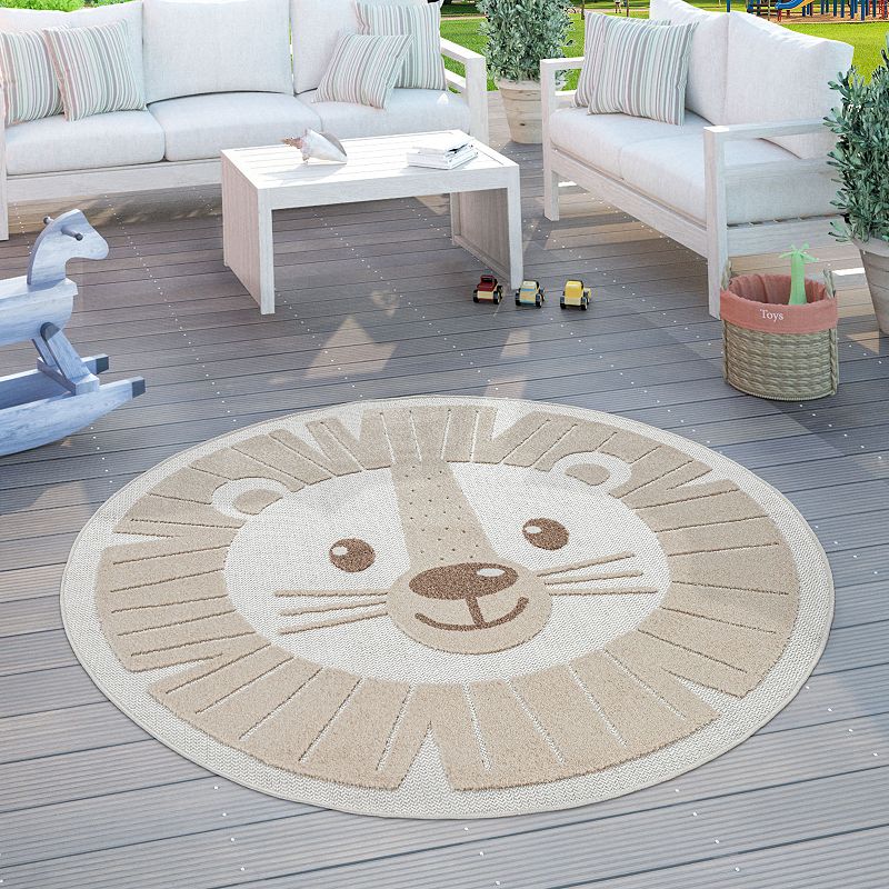 Kids Rug Happy Lion Motif Play-Mat Round with Contour Cut