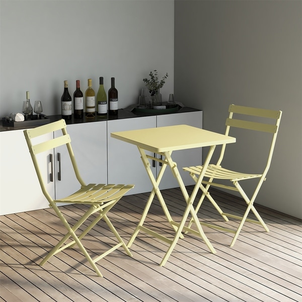 3 Piece Foldable Outdoor Metal Bistro Set with Square Table and Chairs