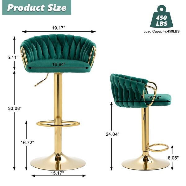 2 Set Counter Height Velvet Bar Stools