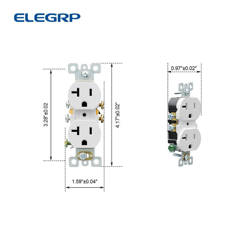 ELEGRP 20 Amp 125-Volt Residential Grade Self Grounding Duplex Outlet White (10-Pack) 2002A-WH10