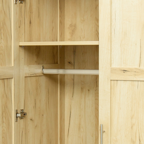 Wood High Wardrobe with 2 Drawers， 5 Storage Space and 2 Doors - - 36394606