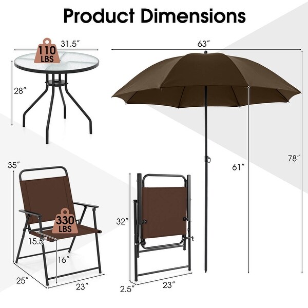 Costway Patiojoy 6 PCS Patio Dining Set Folding Chairs Glass Table