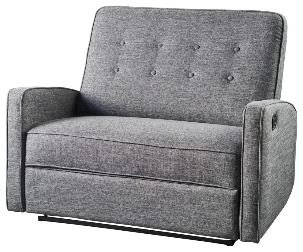 Modern Reclining Loveseat  Cushioned Seat With Buttoned Backrest  Grey/Back   Transitional   Loveseats   by Declusia  Houzz