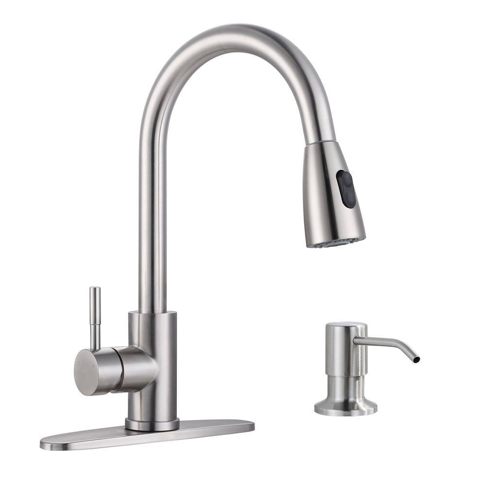 IVIGA Single-Handle Pull Out Sprayer Kitchen Faucet Included Deckplate and Soap Dispenser in Brushed Nickel VSK03-S