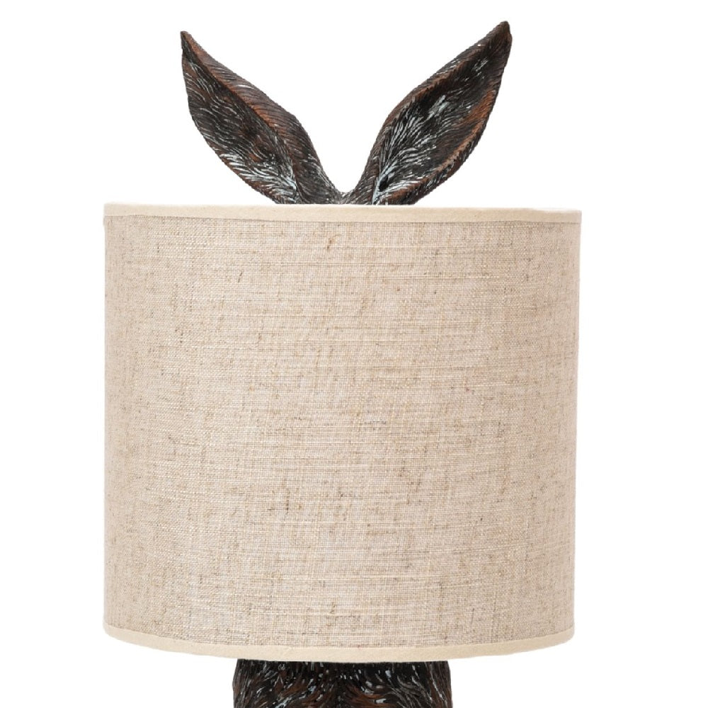 Britalia BRHE1665 Brown Hiding Hare Sculpture Vintage Table Lamp with Beige Drum Shade 43cm