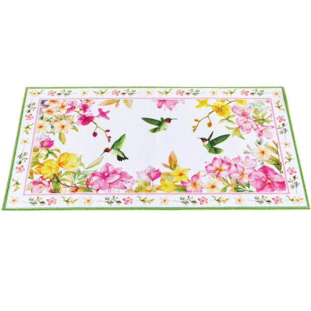 Collections Etc Blooming Hummingbird Floral Skid resistant Accent Rug