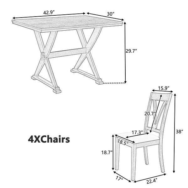 Wood 5-Piece Dining Table Set with 4 Upholstered Chairs