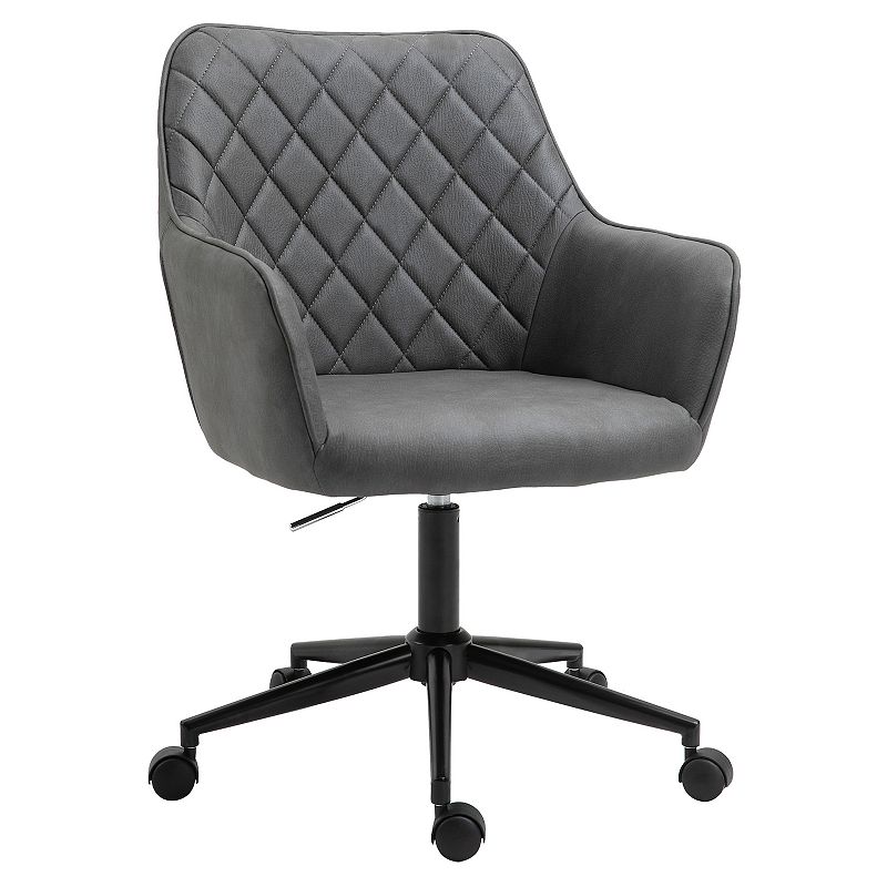 Vinsetto Mid Back Modern Home Office Chair Swivel Computer Desk Chair with Adjustable Height Microfiber Cloth Diamond Line Design and Padded Armrests Dark Grey