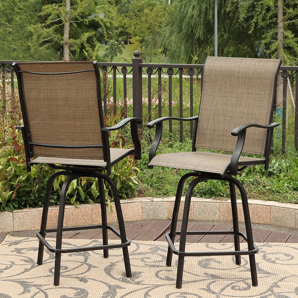 Odaof 2 Pcs Patio Bistro Set， Bar Height Swivel Stools Chair Sets with High Back and Armrest All Weather Outdoor Furniture for Lawn， Garden， Backyard， Brown