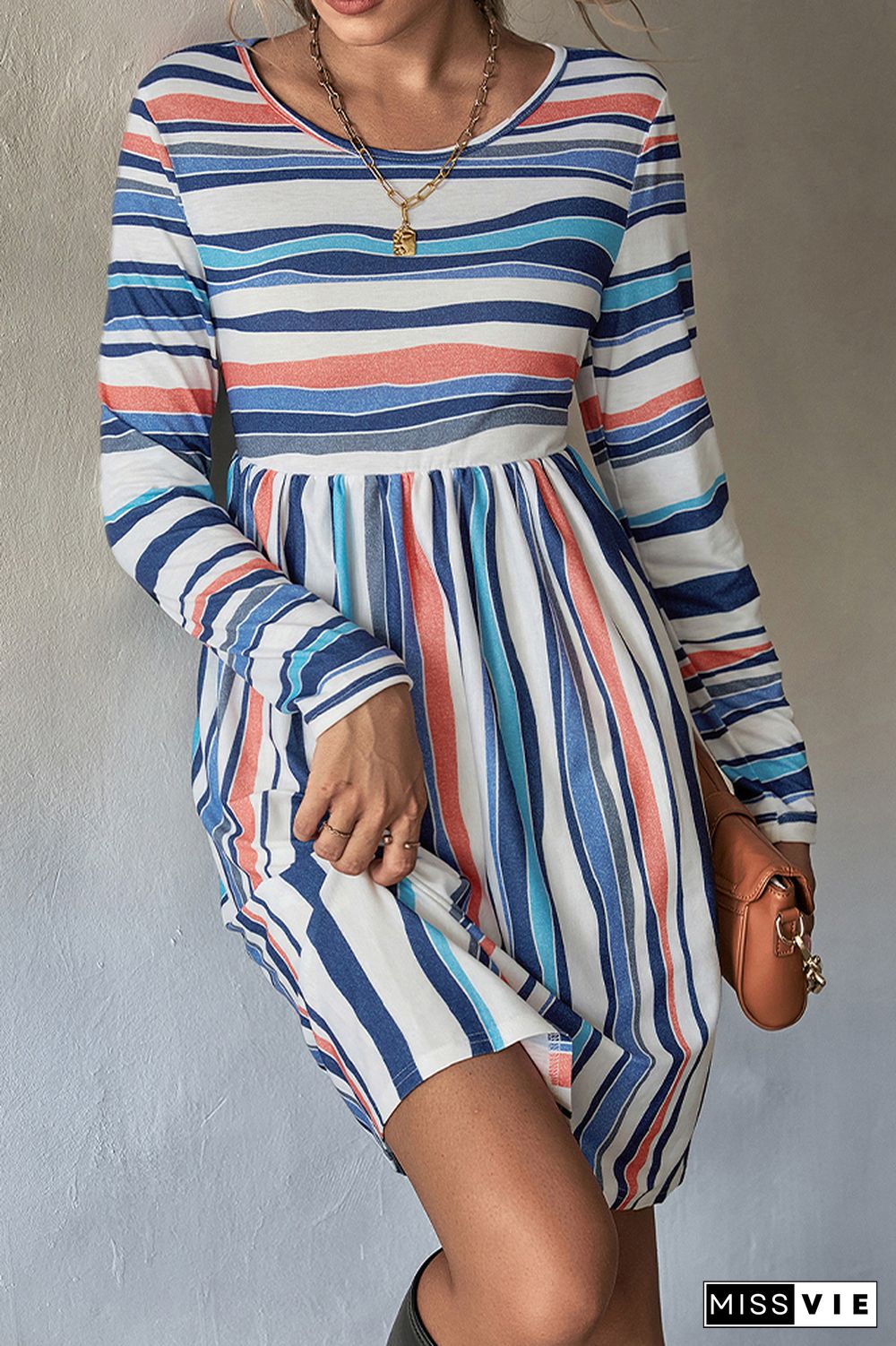 Color Block Stripes Long Sleeves Dress