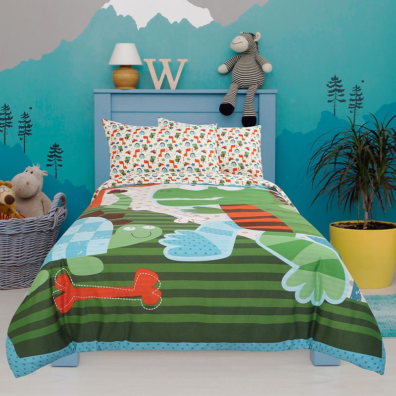 3 Piece Polyester Microfiber Kids Duvet Cover Set Dinosaur Pattern Twin