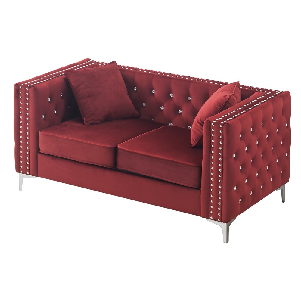 Paige 63 in. Velvet 2 Seater Sofa with 2 Throw Pillow   63\