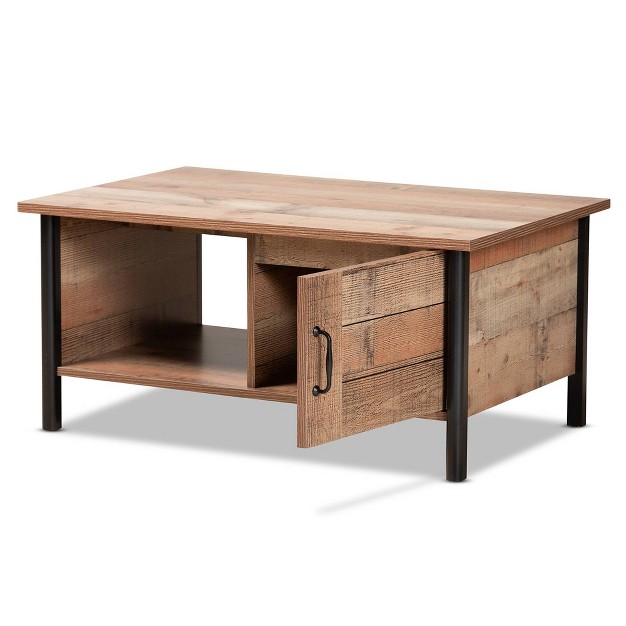 Vaughan Two tone Rustic Oak And Wood Coffee Table Brown black Baxton Studio