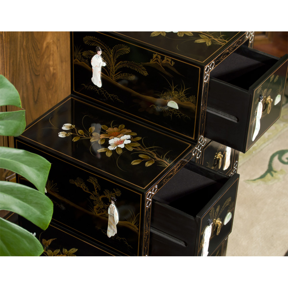 Black Lacquer Mother of Pearl Motif Japanese Step Tansu Cabinet   Asian   Accent Chests And Cabinets   by China Furniture and Arts  Houzz