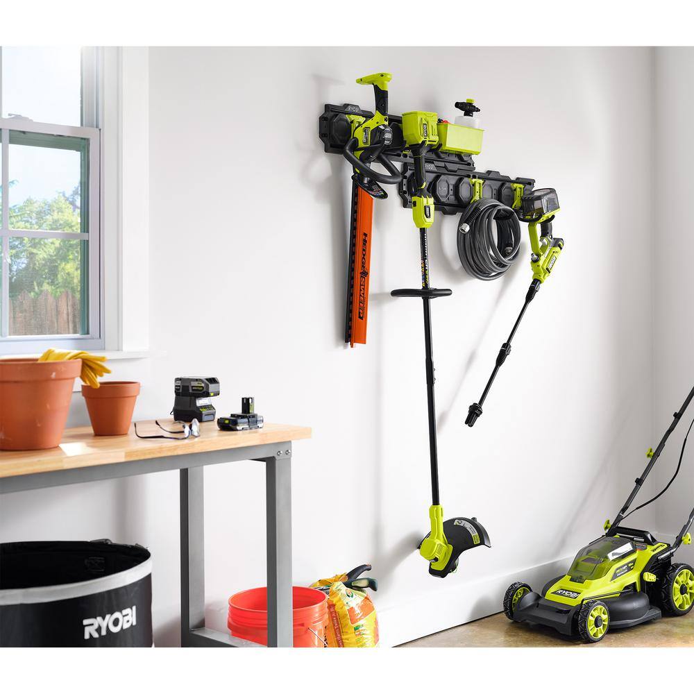 RYOBI 40V Cordless Battery String Trimmer  Jet Fan Blower w LINK Wall Storage Kit - 4.0 Ah Battery and Charger Included RY40930-ST