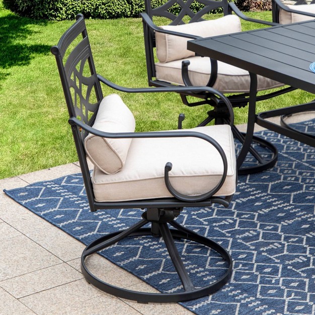 7pc Outdoor Dining Set Swivel Chairs With Cushions Steel Table Umbrella Hole Rust amp Water Resistant Captiva Designs