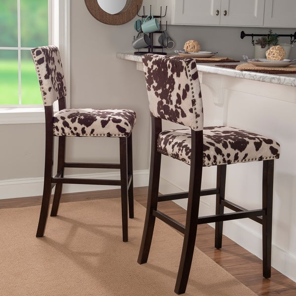 Holcombe Stationary Bar Stool Cattle Print Upholstery