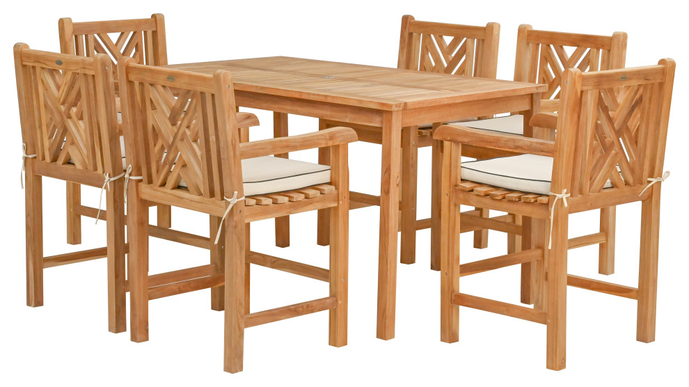 7 Piece Teak Chippendale 63 quotRect Counter Set  6 Counter Stools  Arms   Transitional   Outdoor Pub And Bistro Sets   by Chic Teak  Houzz