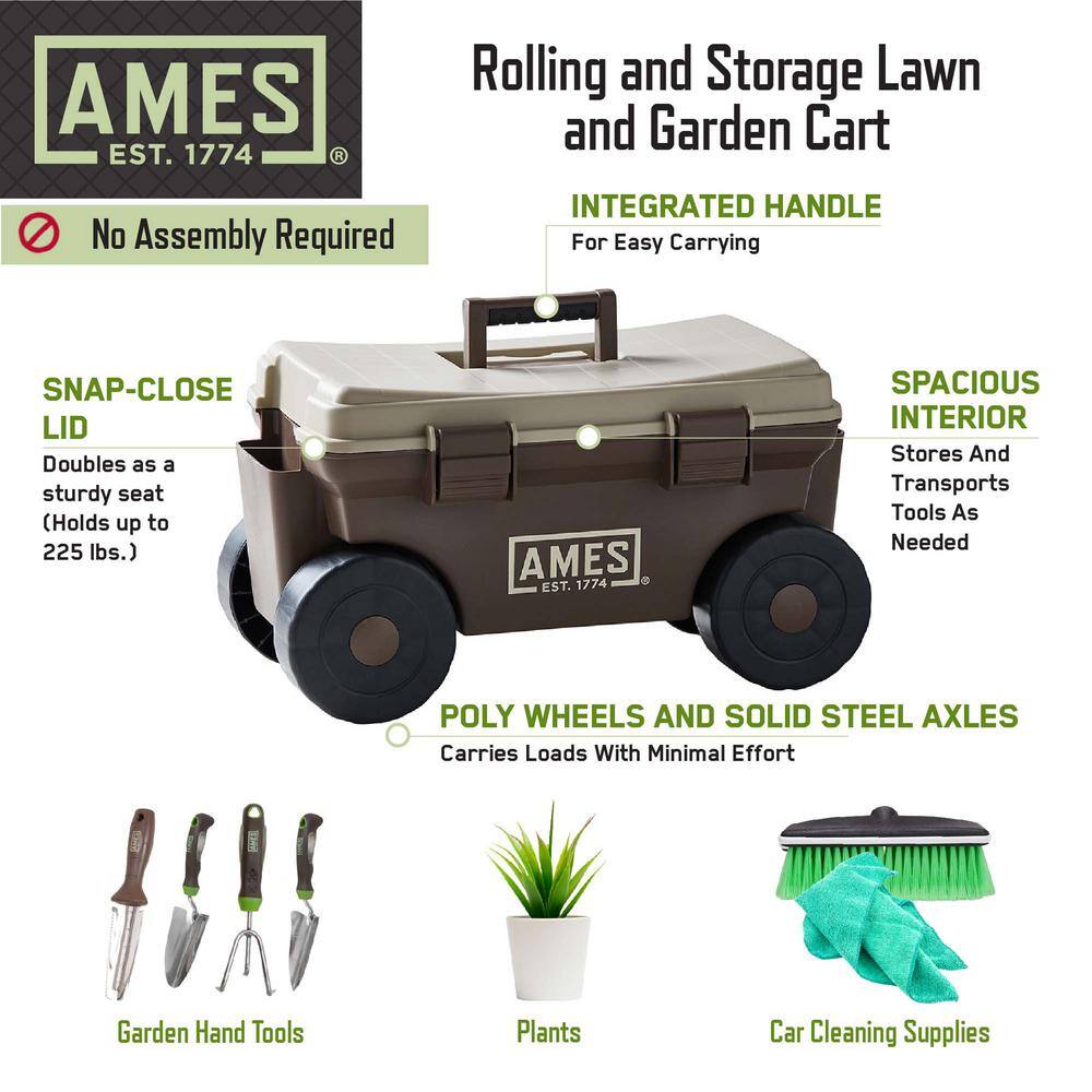 Ames 4 cu.ft. Plastic Rolling and Storage Lawn and Garden Cart 20213200