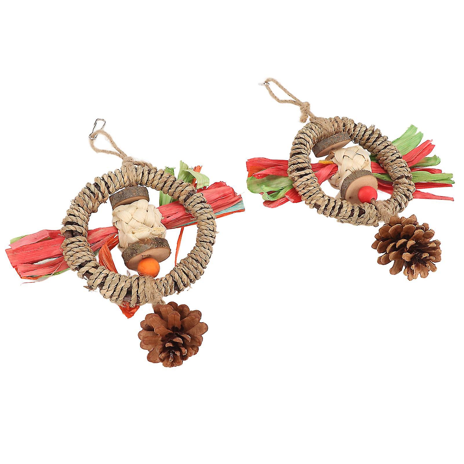 2PCS Parrots Pine Cone Chewing Toy Relieve Boredom Hanging Bird Swing Perches for Bird Cage Decoration