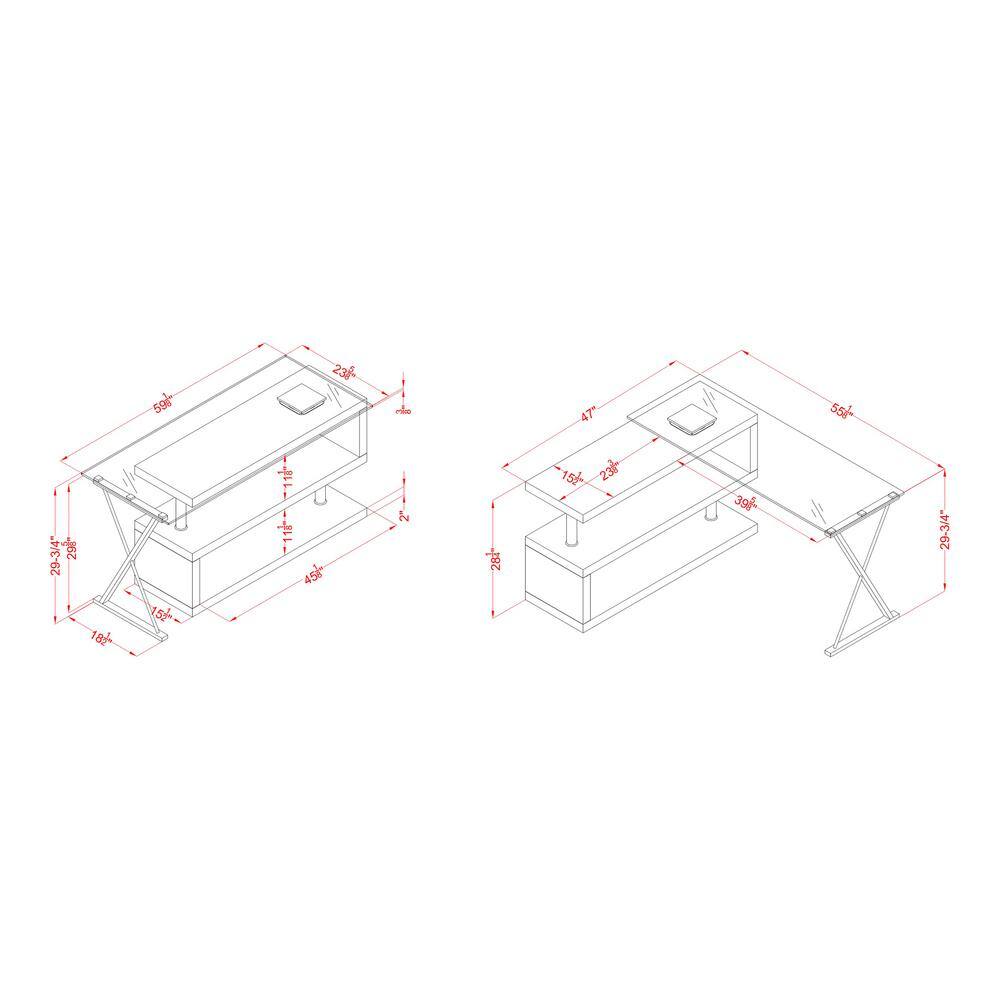 Furniture of America Corryton 59.25 in. Rectangle White Computer Desk with Convertible Shape IDF-DK6131WH