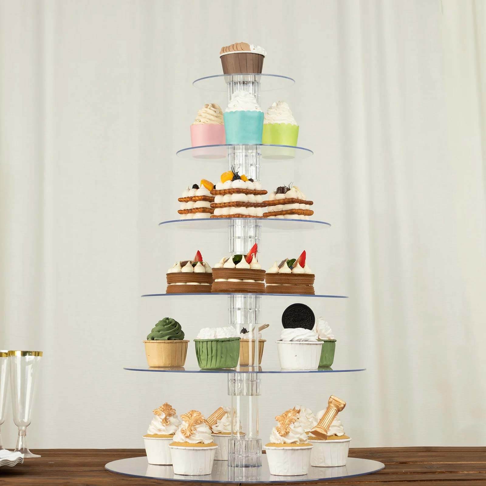 6-Tier Clear Heavy Duty Round Acrylic Cake Stand, Cupcake Tower Dessert Holder Display Stand with Film Sheets - 22