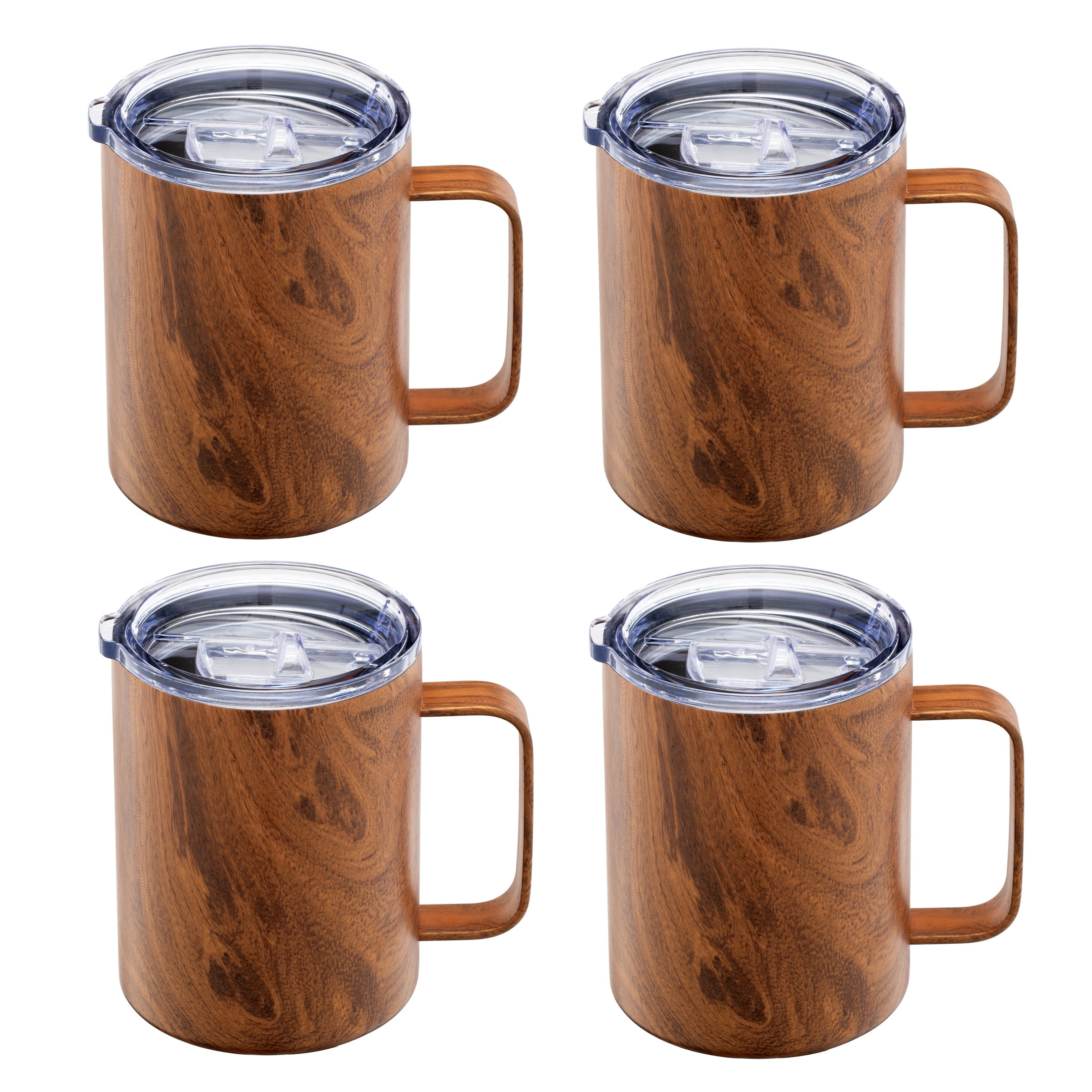 16 Oz Wood Insulated Coffee Mugs, Set Of 4