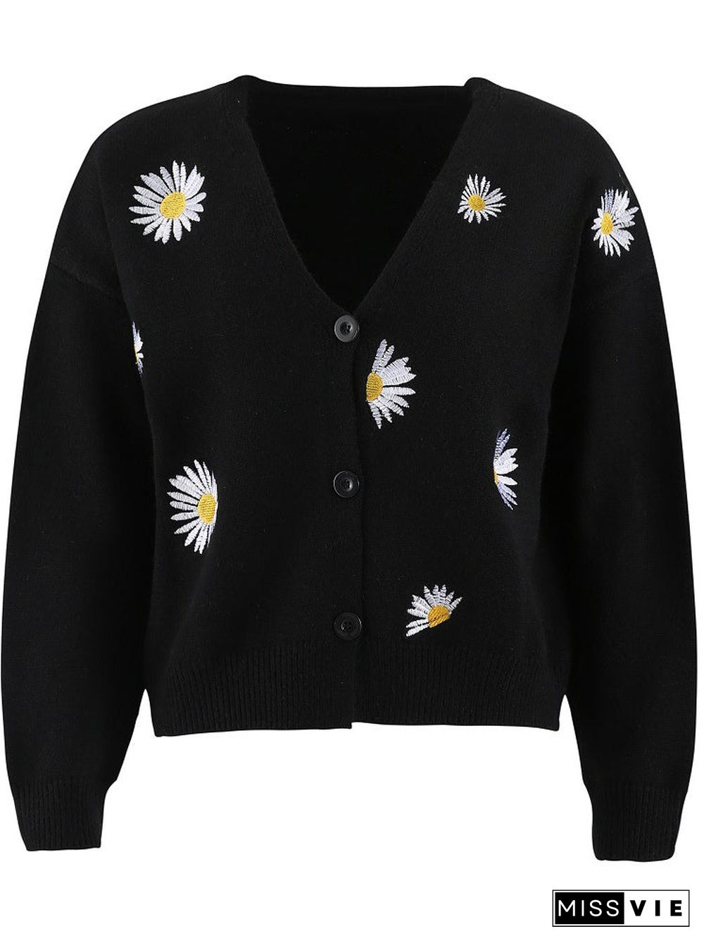 Women's V-neck Floral Embroidery Cardigan Jacket Coat