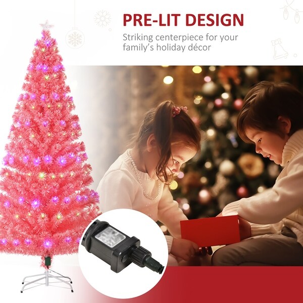 HOMCOM 7 ft. Prelit Christmas Tree with Stand，LED Christmas Tree with Lights