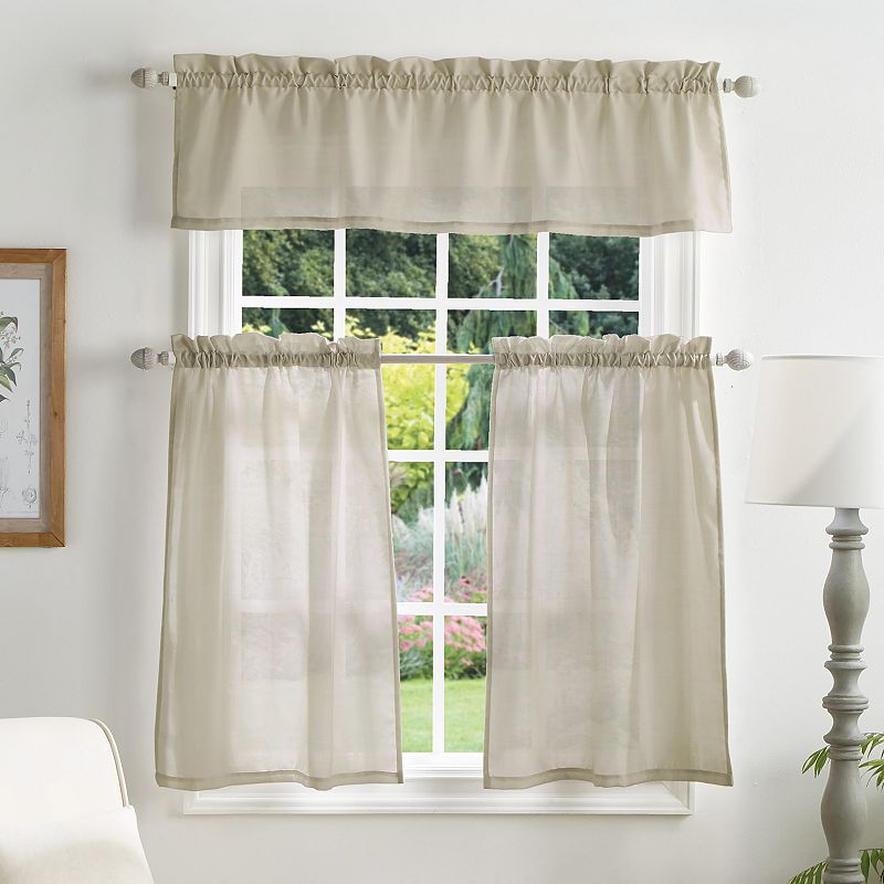 Martha Stewart Bedford Woven Plaid Rod Pocket Top Tier and Valance Window Curtain Panels