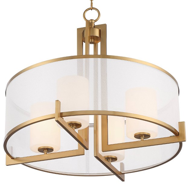 Wide Modern Drum Shade 4 light Fixture For Dining Room House Living Room