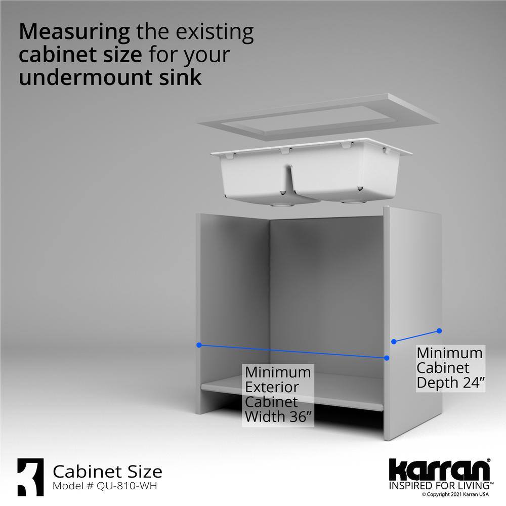 Karran Quartz White 32 in. 5050 Double Bowl Composite Undermount Kitchen Sink QU-810-WH